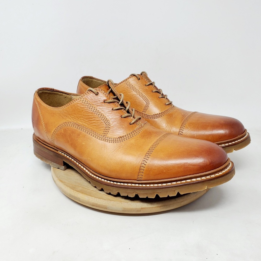 Frye James Oxford Shoes Mens 10.5 Brown Leather Bal Lug Sole Lace Up Mexico - Picture 6 of 13